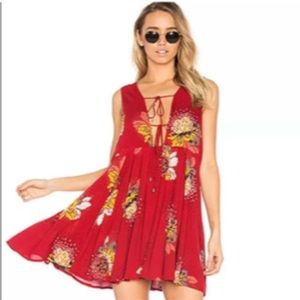 Free People Red Floral Dress with Front Ties
Size Large